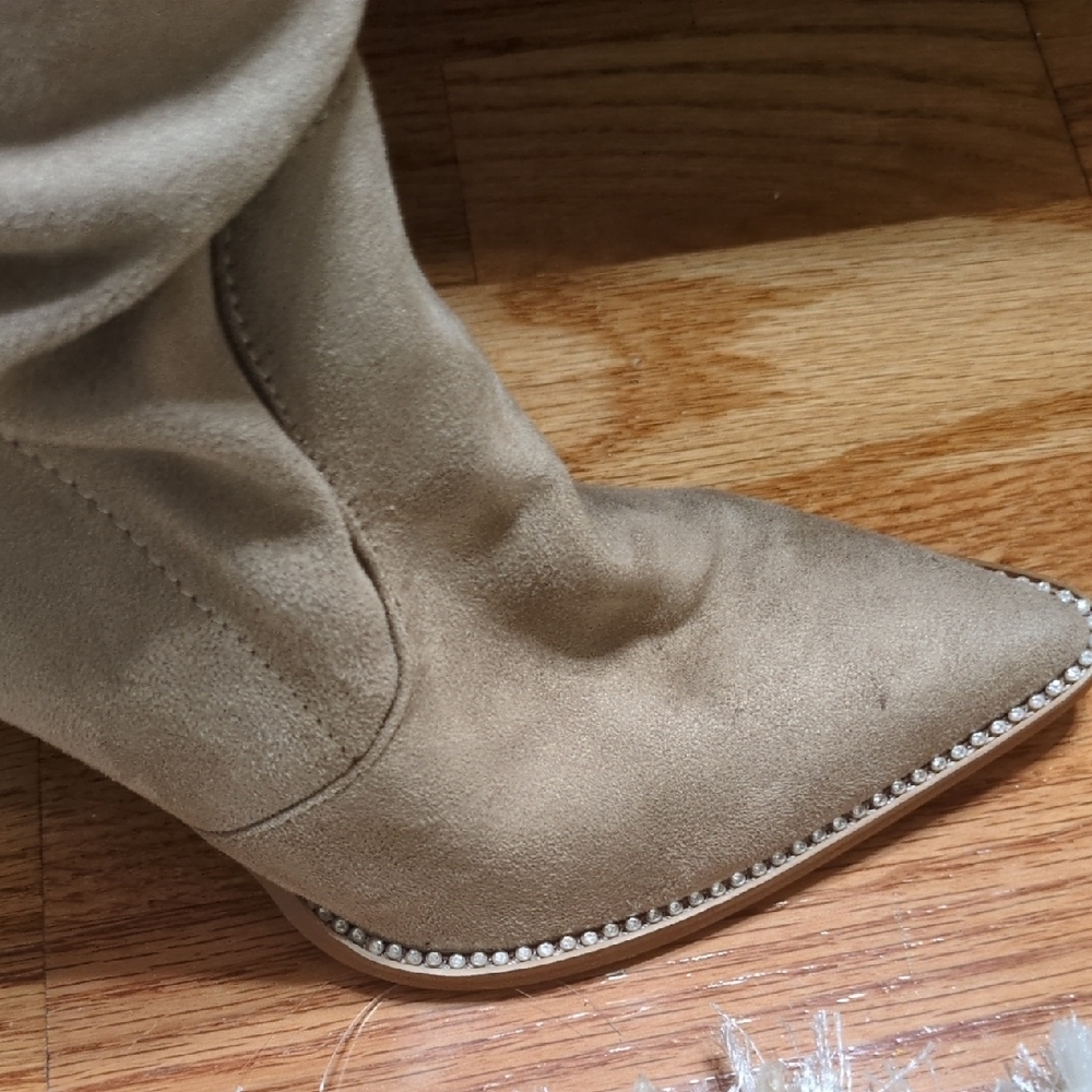 Chic Over the Knee Tan Suede Boots - Picture 2 of 7